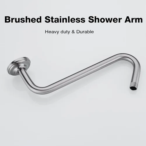 Vista 2 de TRUSTMI Brazo de ducha en forma de S de 12 pulgadas con brida resistente montado en la pared, tubo de extensión de cabezal de ducha con 9 pulgadas