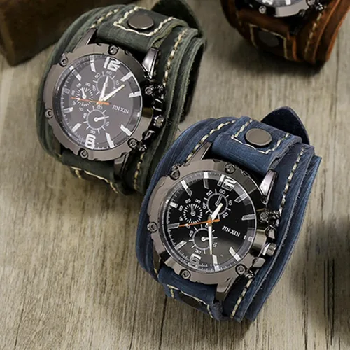 Vista 2 de Reloj de pulsera clásico con números romanos con correa de cuero PU, verde, Verde