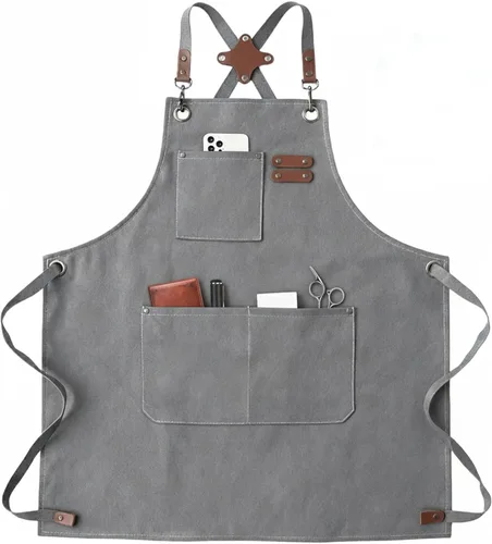 Vista 9 de Delantal de chef con bolsillo grande, delantal para carpintería, lona de algodón, correas ajustables, ideal