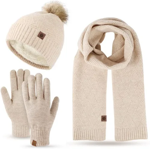 Vista 33 de Bufanda de punto de lana, gorro de esquí, guantes táctiles para invierno, para mujer y hombre