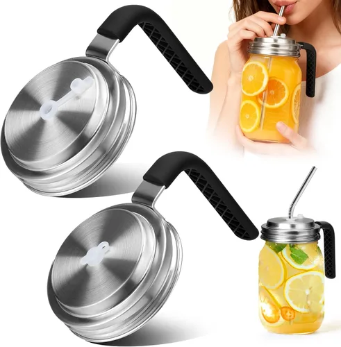 Vista 17 de Palksky Tapas para Beber de Frascos Mason, Accesorios de Tapa para Sorber de Frascos Mason de Boca Ancha de Acero Inoxidable, Tapa Abatible