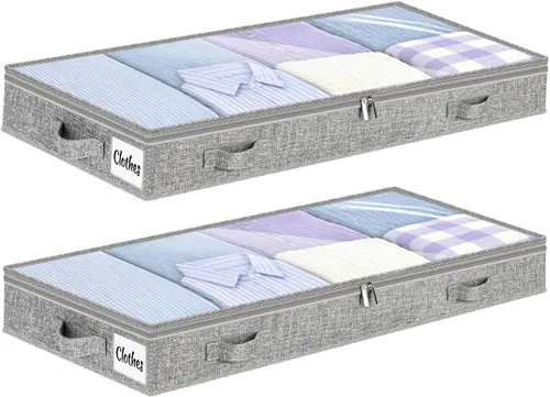 Vista 24 de Contenedores de almacenamiento debajo de la cama, paquete de 2 unidades, 4 pulgadas delgado de perfil bajo debajo de la cama, organizador