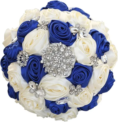 Vista 13 de Sharebeauty Ramo de novia de satén hecho a mano de 7.9 pulgadas, ramo de boda, ramo de flores artificiales