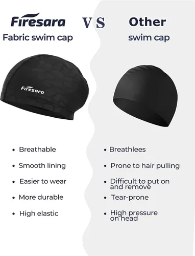 Vista 5 de Gorro de natación de tela Firesara, gorro de baño de alta elasticidad mantiene el cabello limpio y transpirable, se ajusta tanto al cabello largo