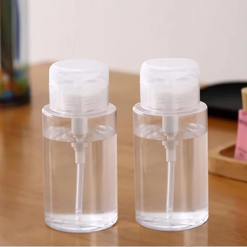 Vista 8 de Paquete de 3 dispensadores de bomba de empuje hacia abajo, botellas vacías de tapa de presión, recipientes para quitaesmalte de uñas, removedor