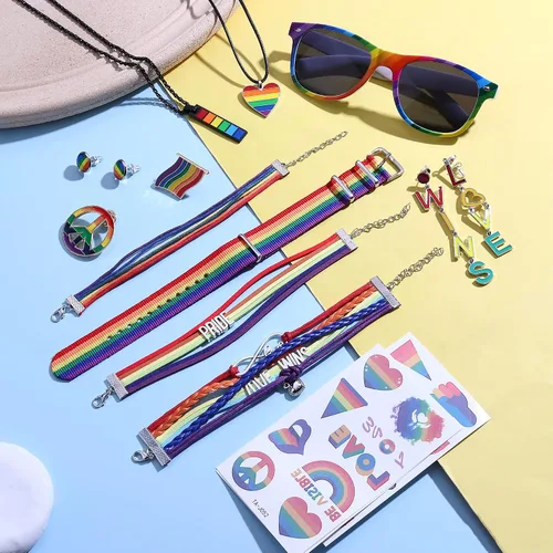 Vista 6 de CASSIECA Juego de joyas de orgullo, accesorios LGBTQ, joyas de orgullo gay, pulseras de orgullo, collares de orgullo, aretes de arcoíris, aretes