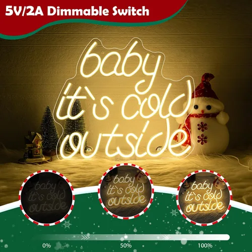 Vista 6 de Looklight Letrero de neón de Navidad "Baby It's Cold Outside" para decoración de pared, luces LED para bar, fiesta, habitación, tienda, ventana