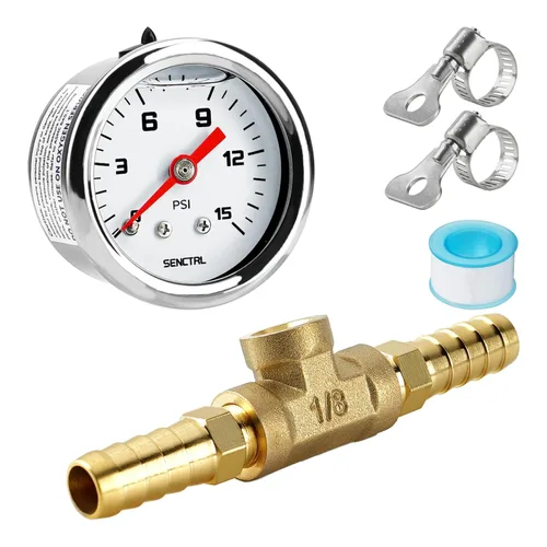 Vista 17 de SENCTRL Kit de manómetro de presión de combustible de 15 PSI para línea de combustible de 3/8, esfera negra, motores de carburador, motores
