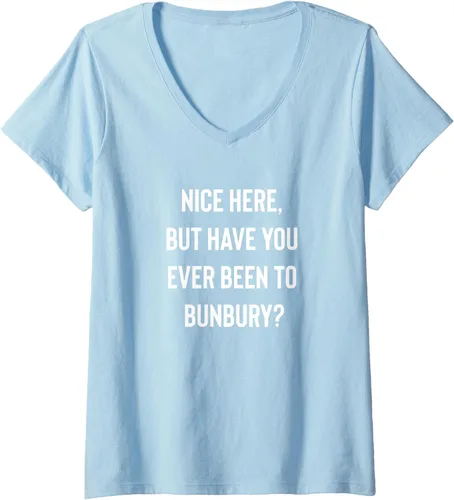 Vista 4 de Camiseta con cuello en V Nice Here But Have You Ever Been To Bunbury, Negro