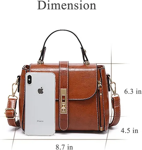 Vista 6 de Crossbody Bag for Women Fashion Designer Shoulder Purse Leather Top-handle Satchel Brown Classic Handbags for Ladies