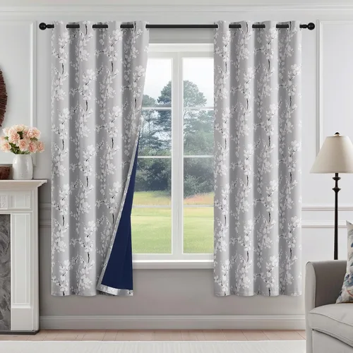 Vista 14 de FMFUNCTEX Grey Blackout Floral Curtains, Bedroom, 100X84 Inches, 1 Panel Gris Floral