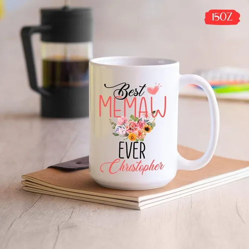Vista 5 de Taza de café con texto en inglés "Best Memaw Ever", taza de cerámica personalizada con memaw única, taza de cerámica con la frase "Best Memaw Ever