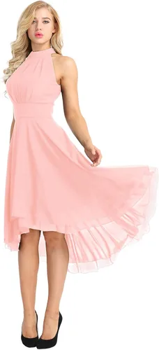 Vista 2 de iEFiEL - Vestido de gasa para mujer con cuello halter sin mangas y cuello alto y corto