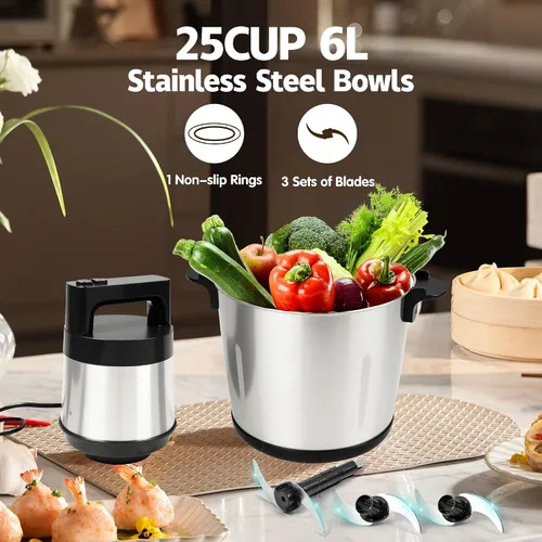 Vista 4 de Picadora de carne grande para procesador de alimentos, picadora eléctrica para hielo, ñame, verduras y alimentos, potente motor de cobre de 1200 W