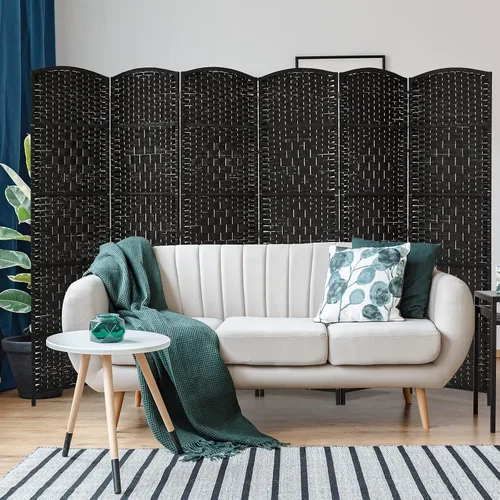 Vista 2 de Giantex Divisor de habitación de 6 paneles de 6 pies de alto, panel divisor de madera independiente con fibra de papel tejida a mano, separadores