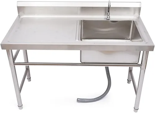 Vista 13 de Fregadero de cocina de restaurante comercial independiente de acero inoxidable con soporte, preparación de cocina y lavabo de mano para el hogar