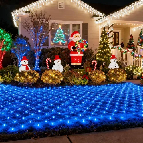 Vista 2 de Pooqla Luces de red, 300 luces LED de malla de Navidad al aire libre, 14.8 x 4.9 pies, cadena de luces con 8 modos de cable verde, conectable