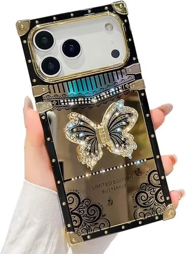 Vista 72 de Funda Rectangular de Lujo Femenina Compatible con iPhone 16 Pro Max Diseñada con Soporte de Anillo de Diamante con Función de Atril