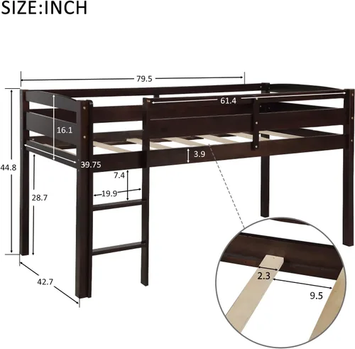 Vista 2 de Merax Junior's - Cama baja tipo loft baja de madera maciza para niños, no necesita somier (espresso)