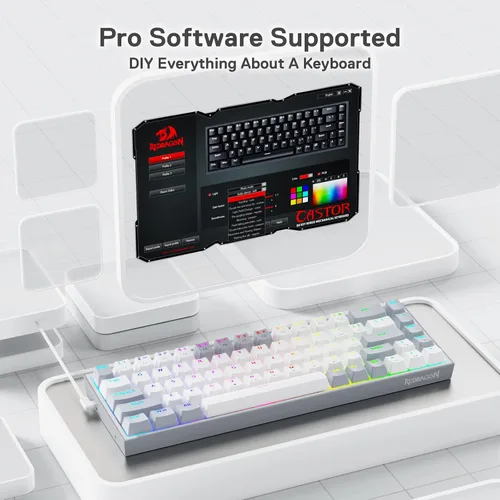 Vista 6 de Redragon K631 Gery - Teclado para juegos RGB con cable al 65%, teclado mecánico compacto de 68 teclas con enchufe 100% intercambiable en caliente