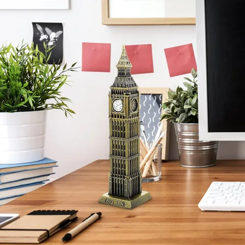 Vista 3 de Beavorty Big Ben Modelo Londres - Adorno de construcción de 7.08 pulgadas, escultura arquitectónica de metal para el hogar, boda, reunión familiar
