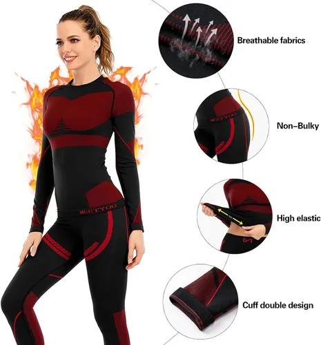 Vista 5 de MEETYOO Thermal Underwear for Women, Winter Warm Long Johns Thermal Sets Cold Weather Gear Base Layer for Skiing Running