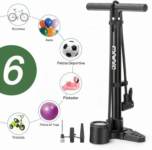 Vista 6 de Bomba de bicicleta con manómetro - Bomba de neumático de bicicleta de 160 PSI se adapta a válvulas Presta y Schrader - Bomba de aire portátil