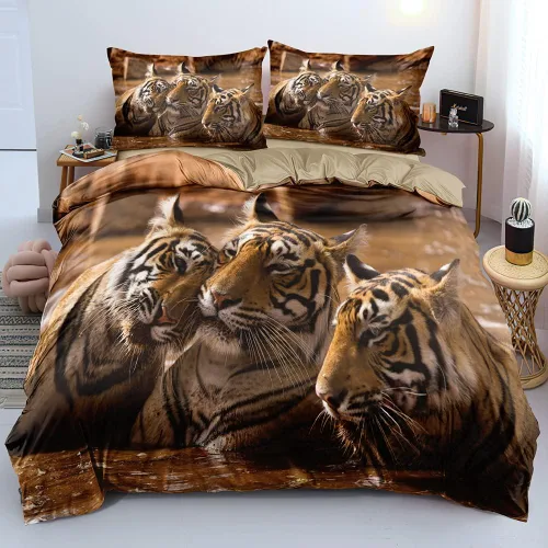 Vista 13 de Juego de funda de edredón con diseño de tigre blanco, tamaño individual, funda de edredón con estampado de animales salvajes, juego de ropa de cama