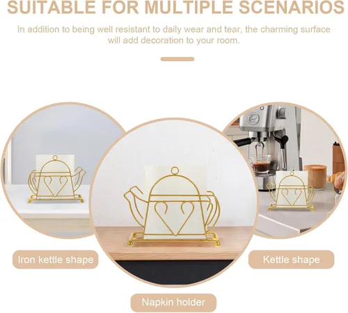 Vista 7 de Metal Napkin Holder Dining Table Napkin Stand Rack Tissue Dispenser Gold Iron Kettle Design for Restaurant Home Kitchen Tabletop Accessories