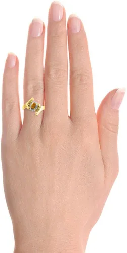 Vista 2 de RYLOS Anillos para mujer de oro amarillo de 14 quilates anillo de diamante y ojo de tigre halo de diamante anillo de piedra natal 0236 x 0157in