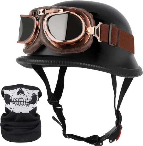 Vista 10 de Casco de motocicleta de estilo alemán, aprobado por DOT, para adultos, hombres y mujeres, casco de media carcasa con gafas, para bicicleta de calle