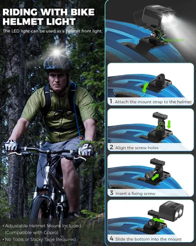 Vista 5 de Luz de Casco LED Faro de Bicicleta Recargable Luz de Casco de Bicicleta IP65 Impermeable 1000 Lúmenes 5 Modos de Iluminación Luz de Casco