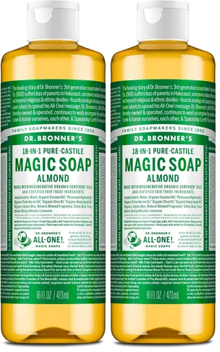 Vista 9 de Dr. Bronner's - Jabón líquido de Castilla puro (almendra, 8 onzas) - Hecho con aceites orgánicos, 18 usos en 1: Cara, cuerpo, cabello, ropa