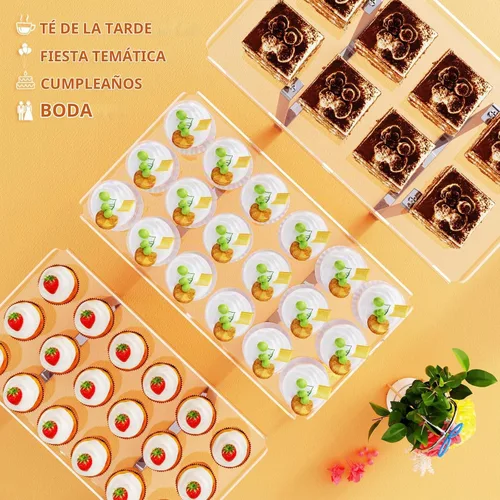 Vista 4 de Bakzon Soporte de 3 piezas para cupcakes, juego de mesa de postres de acrílico transparente con patas de soporte de hierro para cumpleaños