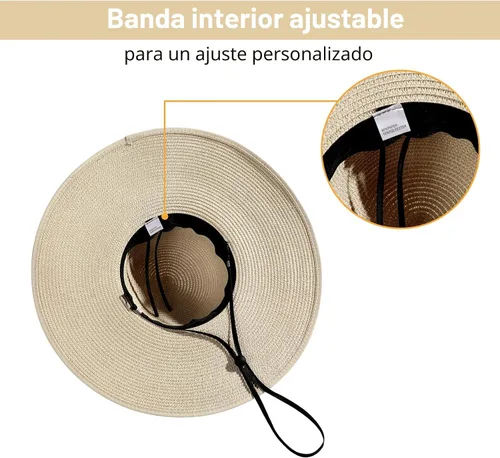 Vista 3 de Sombreros de playa para mujer, sombrero de sol plegable de ala 5.5 in-Beige