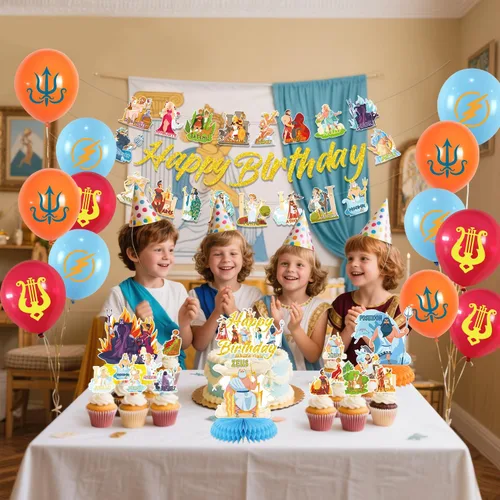 Vista 7 de Decoraciones de fiesta de mitología griega, suministros de fiesta de cumpleaños de mitología griega incluyen pancartas de feliz cumpleaños, adornos