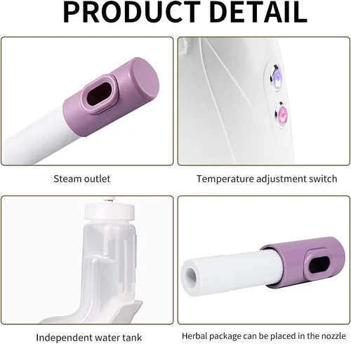 Vista 4 de Vaporizador facial nano iónico, vaporizador facial caliente/frío giratorio de 360 ° Nano iónico rociado Terapia Térmica Humidificador de niebla