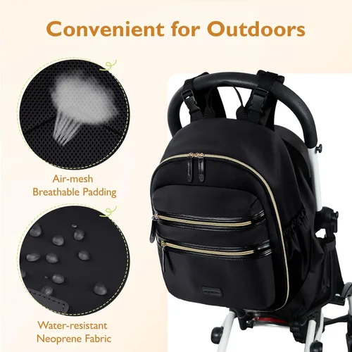 Vista 5 de mommore Mochila de Pañales de Neopreno Pequeña Bolsa de Bebé Mochila de Viaje Mini para Pañales para Recién Nacidos con Bolsillos Aislados, Correas