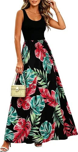 Vista 19 de Bluetime Vestido largo de verano para mujer, estilo bohemio, sin mangas, estampado floral (S-3XL)