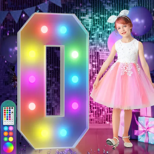 Vista 93 de Imprsv Letras coloridas de marquesina de 3 pies y letras grandes iluminadas RGB con control remoto, decoraciones de fiesta de cumpleaños Carta