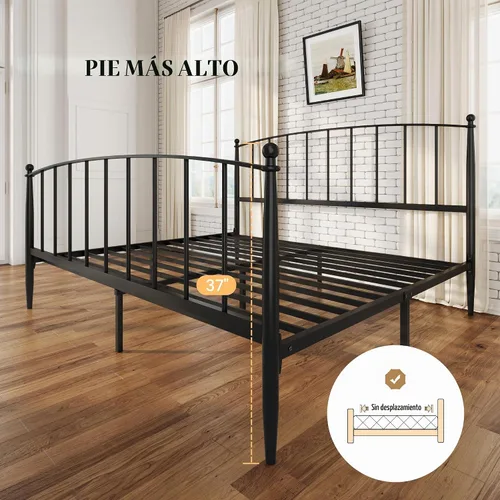Vista 6 de SHA CERLIN Marco de cama con plataforma de metal tamaño King, cabecero de Negro