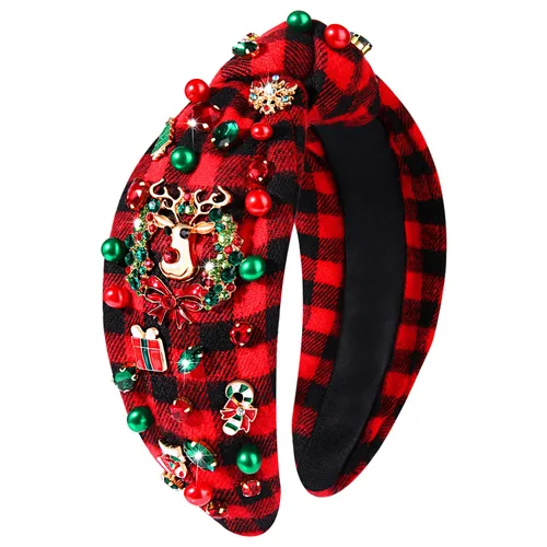Vista 45 de Diadema de Navidad para mujer, accesorios de Navidad con cuentas, arco de Navidad, árbol, copo de nieve, diadema anudada HOHOHO, rojo y verde, perla