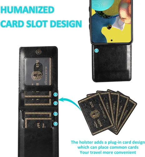 Vista 4 de Funda de teléfono para Samsung Galaxy A71 5G con protector de pantalla de vidrio templado y tarjetero para tarjetas de crédito, soporte de piel