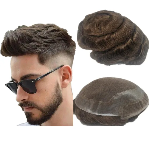 Vista 10 de N.L.W. NLW Hollywood Toupee para hombre Piezas de pelo europeo virgen sistema de reemplazo de cabello humano para hombres 10 x 8 pulgadas