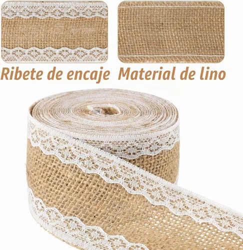 Vista 4 de jijAcraft Rollo de cinta de arpillera de yute natural, 2 pulgadas x 5.5 yardas, cinta de arpillera de encaje blanco rústico para manualidades Cinta