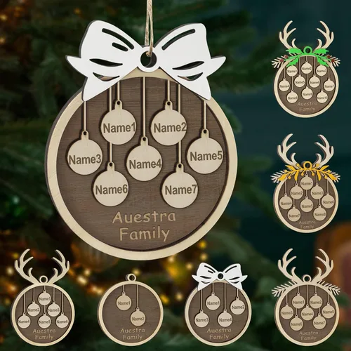 Vista 28 de Adornos de Navidad personalizados, familia de 1 nombre, adornos de Navidad de madera personalizados, decoración personalizada, decoración de árbol