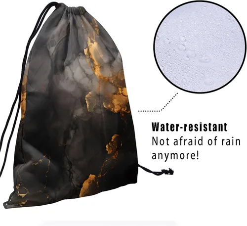 Vista 4 de Bolsa de agarre de gimnasia resistente al agua con cordón ajustable para Patrón de mármol de oro negro
