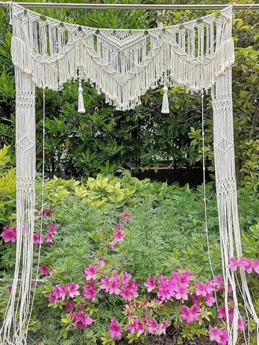 Vista 7 de kiido Gran macramé para colgar en la pared, decoración bohemia de boda para cenador/arco, cortina de puerta, telón de fondo de fotos, decoración