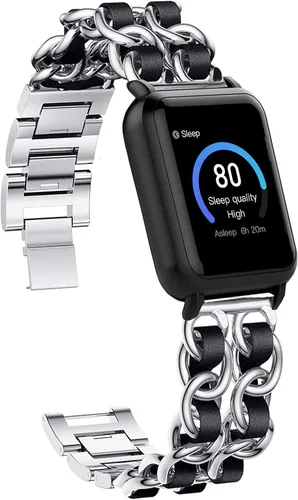Vista 7 de Lamshaw Compatible con 3Plus Vibe Plus Band, cadena de joyería de metal con cuero compatible con 3Plus Vibe Plus/Vibe + Smartwatch