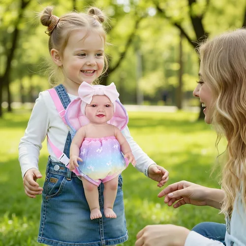 Vista 2 de BABESIDE Accesorios para muñecas de bebé, portador de muñecas con 2 pañales para muñecas, juego de accesorios para muñecas de 12 a 15 pulgadas